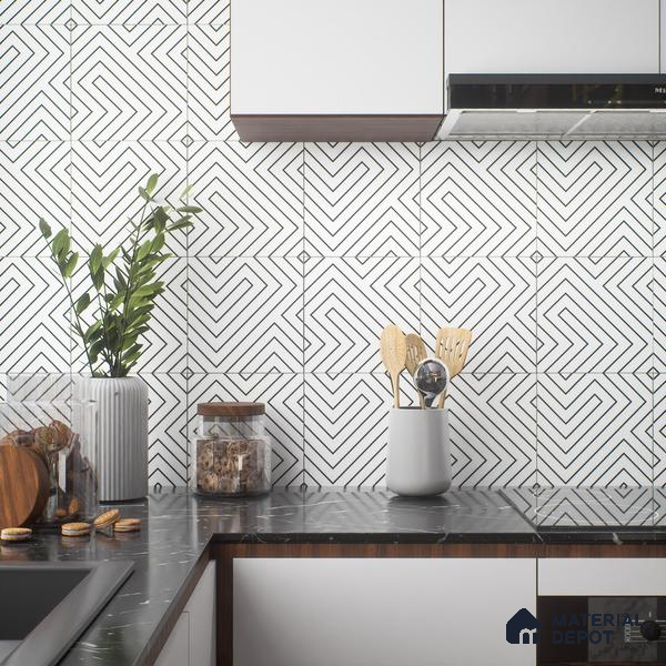 Moroccan Tile TL 05186 Zellige Puzzle Lines Multi Colour 1 ft x 1 ft Vitrified Matte Finish - 9 mm | Suitable for Kitchen, Bathroom, Balcony Floor & Wall | Please Expect a Slight Variation of Pattern