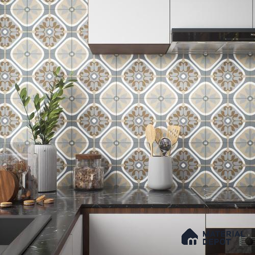 Moroccan Tile TL 05191 B Zellige Floral Brown Multi Colour 1 ft x 1 ft Vitrified Matte Finish - 9 mm | Suitable for Kitchen, Bathroom, Balcony Floor & Wall | Please Expect a Slight Variation of Pattern