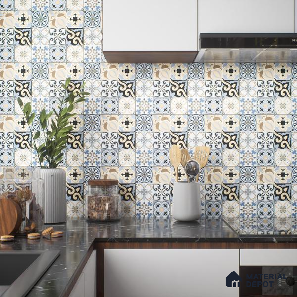 Moroccan Tile TL 05193 Zellige Vibrant Florals Multi Colour 1 ft x 1 ft Vitrified Matte Finish - 9 mm | Suitable for Kitchen, Bathroom, Balcony Floor & Wall | Please Expect a Slight Variation of Pattern