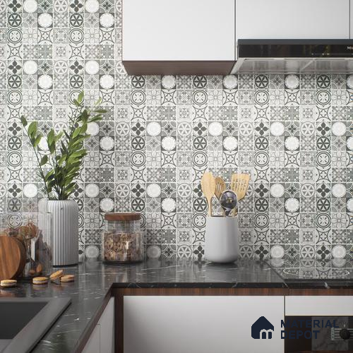 Moroccan Tile TL 05194 Zellige Vibrant Grey Grey 1 ft x 1 ft Vitrified Matte Finish - 9 mm | Suitable for Kitchen, Bathroom, Balcony Floor & Wall | Please Expect a Slight Variation of Pattern