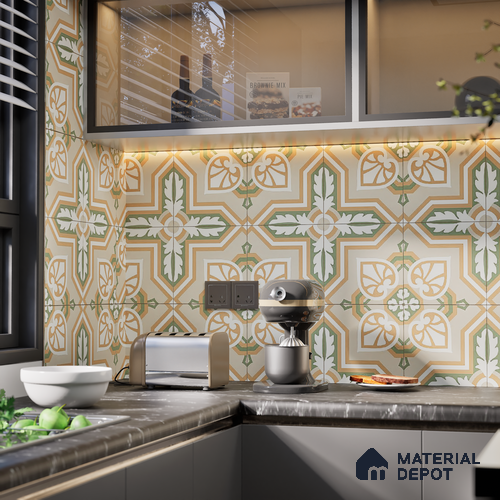 Moroccan Wall & Floor Tile TL 06051 Flourish 200 x 200 mm Vitrified Matte Finish - 9 mm | Ideal For Living Room, Bathroom, Kitchen | 2 mm Spacer is Mandatory | Please Expect a Slight Variation of Pattern