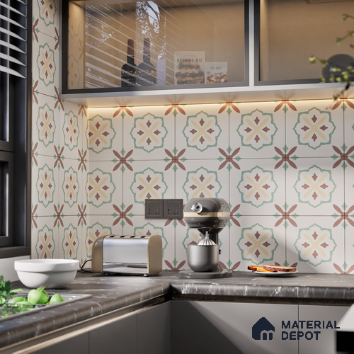 Moroccan Wall & Floor Tile TL 05983 Giza 200 x 200 mm Vitrified Glue Matte Finish - 9 mm | Ideal For Bathroom, Kitchen, Dining Areas | 2 mm Spacer is Mandatory | Please Expect a Slight Variation of Pattern
