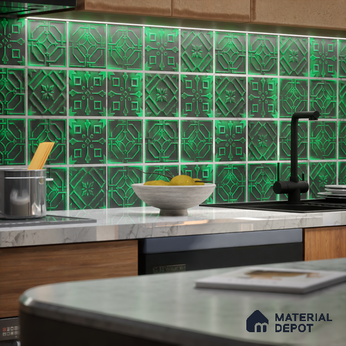 Moroccan Wall Tile TL 05637 Tangier Emerald Sculpture 6 x 6 inch Ceramic Matte Finish - 9 mm | 5 Random Faces | Suitable for Living Room, Bathroom, Kitchen & Backsplash