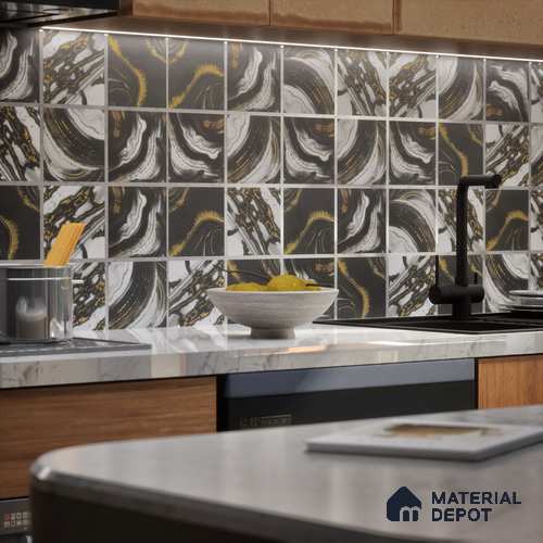 Moroccan Wall Tile TL 05641 Tangier Midnight Opal 6 x 6 inch Ceramic Matte Finish - 9 mm | 4 Random Faces | Suitable for Living Room, Bathroom, Kitchen & Backsplash