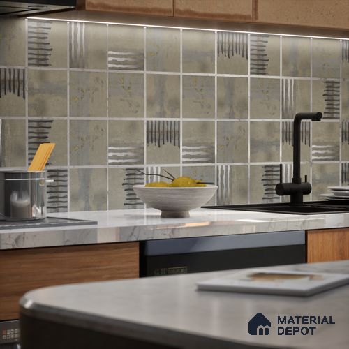 Moroccan Wall Tile TL 05636 Tangier Silver Threads 6 x 6 inch Ceramic Matte Finish - 9 mm | 4 Random Faces | Suitable for Living Room, Bathroom, Kitchen & Backsplash