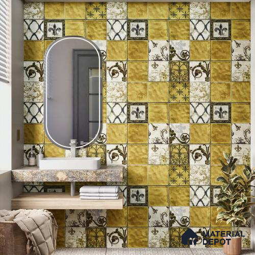 Moroccan Wall Tile TL 06335 Linea 12 inch x 12 inch Ceramic Matte Finish - 9.5 mm | Suitable for Accent / Feature Walls, Bathroom, Kitchen Backsplashes, Dining Area | Please Expect a Slight Variation of Pattern