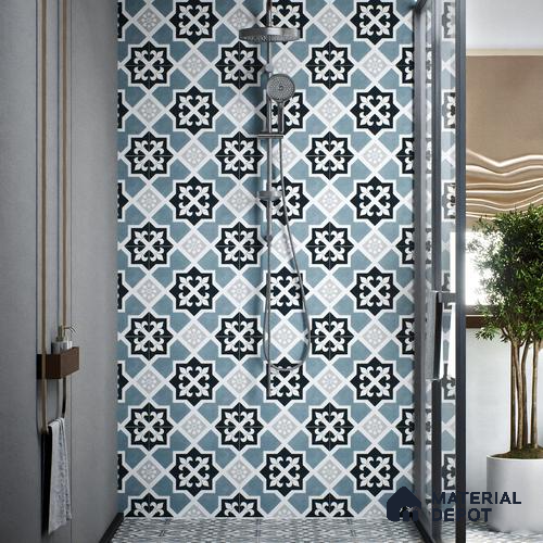 Moroccan Wall & Floor Tile TL 00294 Sky Blue Matte Finish 1 ft x 1 ft Glazed Vitrified Tile - 12 mm | Suitable For Bathroom, Kitchen, Living Area | Please Expect a Slight Variation of Pattern