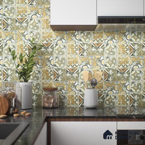 Moroccan Wall & Floor Tile TL 00298 Orange & Green Matte Finish 1 ft x 1 ft Glazed Vitrified Tile - 12 mm | Suitable For Bathroom, Kitchen, Living Area | Please Expect a Slight Variation of Pattern