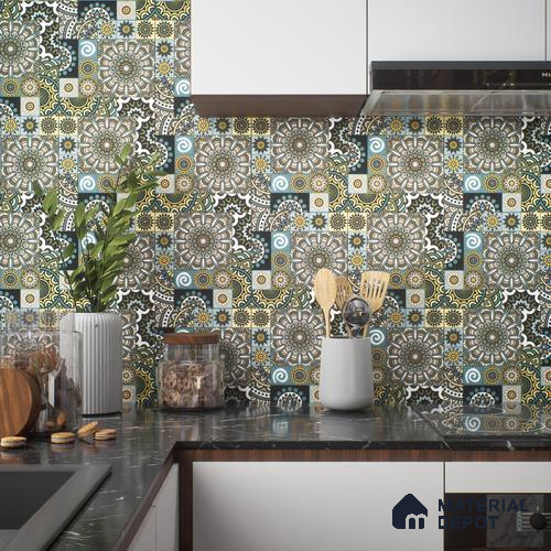 Moroccan Wall & Floor Tile TL 00300 Blue & Yellow Matte Finish 1 ft x 1 ft Glazed Vitrified Tile - 12 mm | Suitable For Bathroom, Kitchen, Living Area | Please Expect a Slight Variation of Pattern