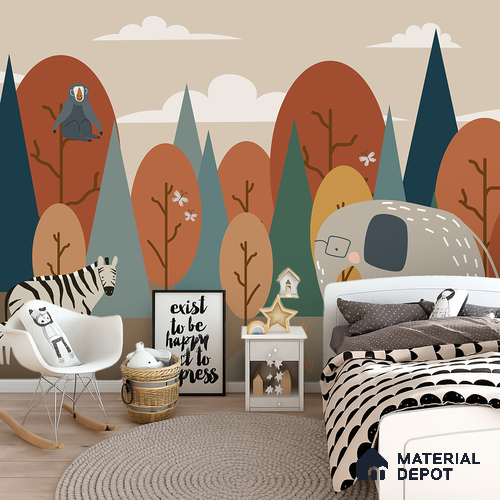 Walk with Gentle Giants Animals Enjoying Nature Scene | WP 04064 Canvas Texture Finish Animal Print Style luxurious Customized size Wallpaper | 250 GSM WP01CNF Paper | (MOQ = 30 Sq. Ft.)