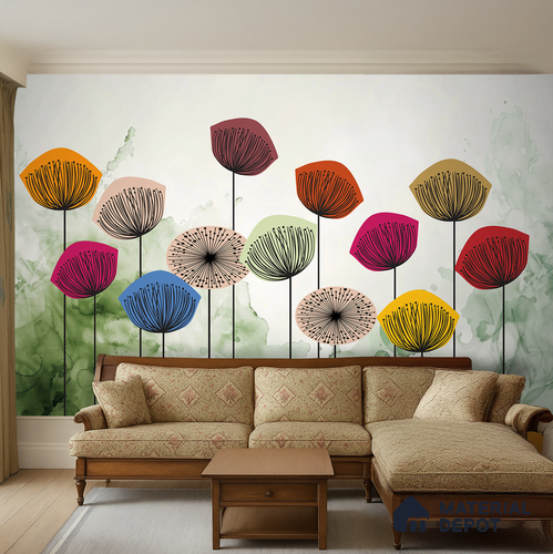 Abstract Bloom Color Pop Artistic Charm Designer | WP 03946 Non Woven Matte Finish Florals Style Premium Customized size Wallpaper | 150 GSM WP01MTF Paper | (MOQ = 30 Sq. Ft.) | Design change not possible