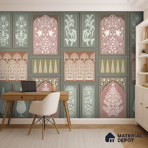 Botanical Darbar Classic Pattern | WP 04163 Non Woven Matte Finish Indian Style Premium Customized size Wallpaper | 150 GSM WP01MTF Paper | (MOQ = 30 Sq. Ft.) | Design change not possible