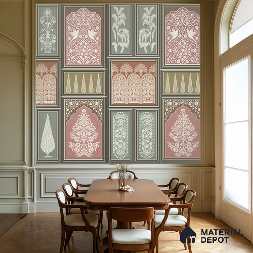 Botanical Darbar Classic Pattern | WP 04163 B Canvas Texture Finish Indian Style luxurious Customized size Wallpaper | 250 GSM WP01CNF Paper | (MOQ = 30 Sq. Ft.) | Design change not possible