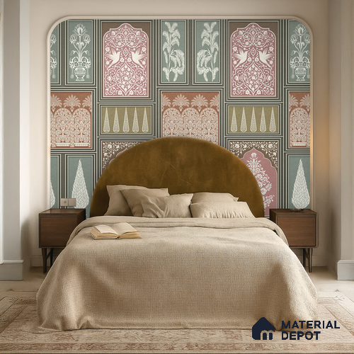 Botanical Darbar Classic Pattern | WP 04163 B Canvas Texture Finish Indian Style luxurious Customized size Wallpaper | 250 GSM WP01CNF Paper | (MOQ = 30 Sq. Ft.) | Design change not possible