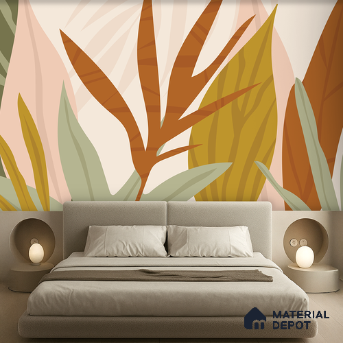 Warm Earth Leaves Wild Pattern | WP 04145 Canvas Texture Finish Tropical Style luxurious Customized size Wallpaper | 250 GSM WP01CNF Paper | (MOQ = 30 Sq. Ft.)