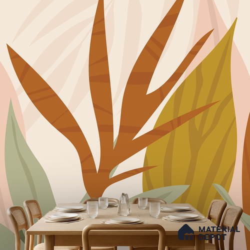 Warm Earth Leaves Wild Pattern | WP 04145 B Non Woven Matte Finish Tropical Style Premium Customized size Wallpaper | 150 GSM WP01MTF Paper | (MOQ = 30 Sq. Ft.)