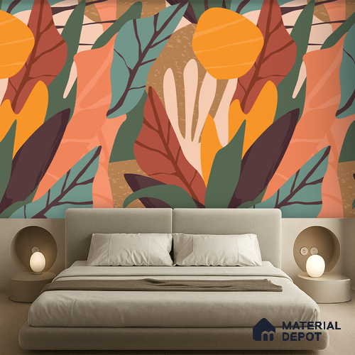Autumn Abstract Bloom Minimalist Eucalyptus Leaves | WP 04140 B Non Woven Matte Finish Tropical Style Premium Customized size Wallpaper | 150 GSM WP01MTF Paper | (MOQ = 30 Sq. Ft.)
