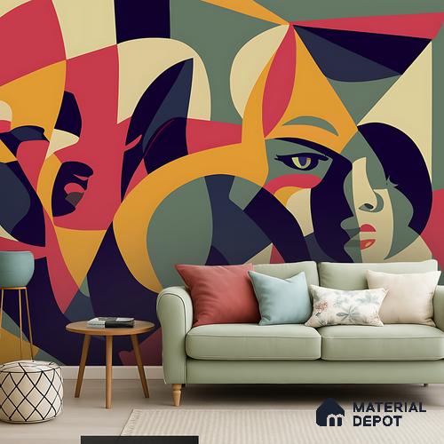 Echoes of Faces Playful Rainbow Splash | WP 04151 Canvas Texture Finish Abstract Style luxurious Customized size Wallpaper | 250 GSM WP01CNF Paper | (MOQ = 30 Sq. Ft.)