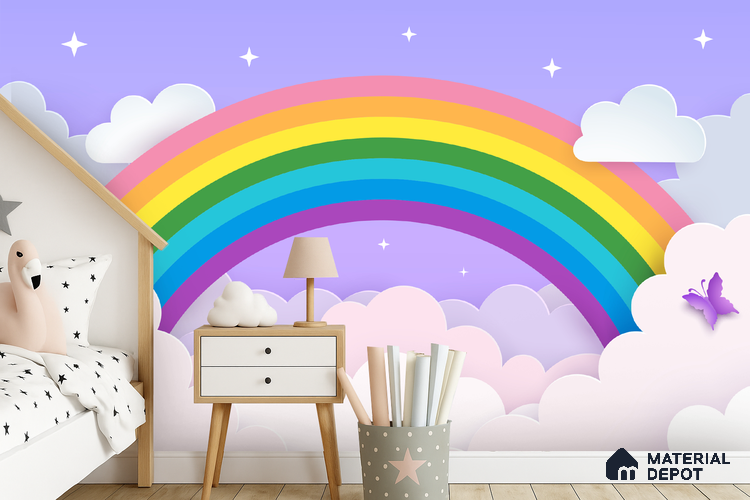Magic Arc in the Clouds Rainbow On Light Background | WP 04068 B Non Woven Matte Finish Geometric Style Premium Customized size Wallpaper | 150 GSM WP01MTF Paper | (MOQ = 30 Sq. Ft.)
