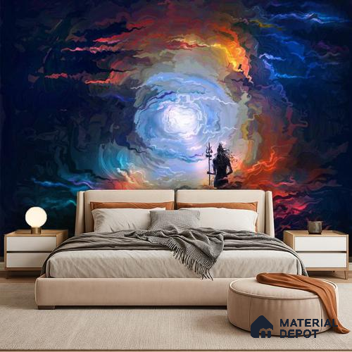 Stillness Before the Storm Shiva | WP 04105 Non Woven Matte Finish Indian Style Premium Customized size Wallpaper | 150 GSM WP01MTF Paper | (MOQ = 30 Sq. Ft.)