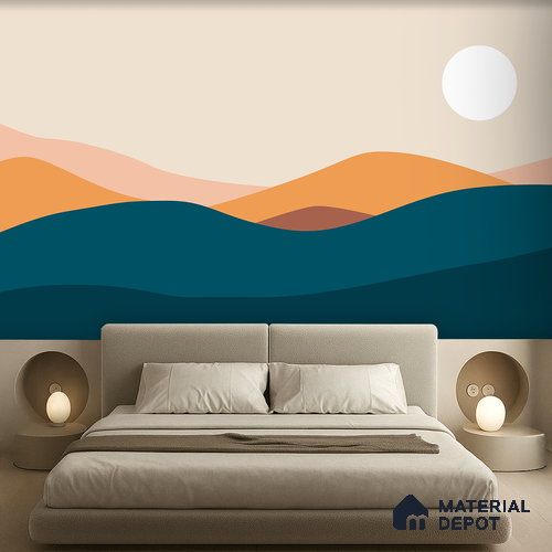Endless Landscape Sunny Blossom Crescent Scene | WP 04159 Canvas Texture Finish Abstract Style luxurious Customized size Wallpaper | 250 GSM WP01CNF Paper | (MOQ = 30 Sq. Ft.)