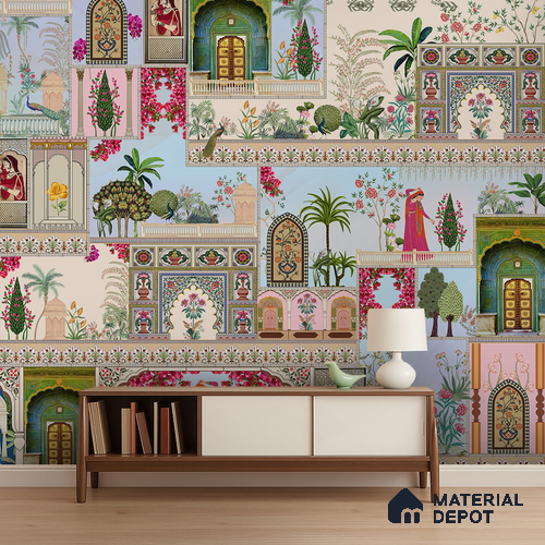 Mehfil-e-Gulistan Terracotta Peony Spread | WP 04166 B Canvas Texture Finish Indian Style luxurious Customized size Wallpaper | 250 GSM WP01CNF Paper | (MOQ = 30 Sq. Ft.)