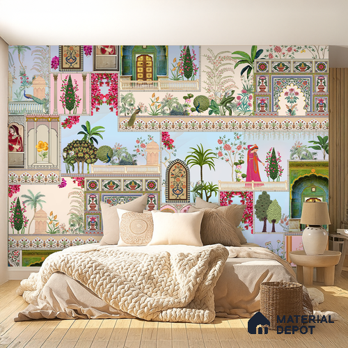 Mehfil-e-Gulistan Terracotta Peony Spread | WP 04166 B Canvas Texture Finish Indian Style luxurious Customized size Wallpaper | 250 GSM WP01CNF Paper | (MOQ = 30 Sq. Ft.)