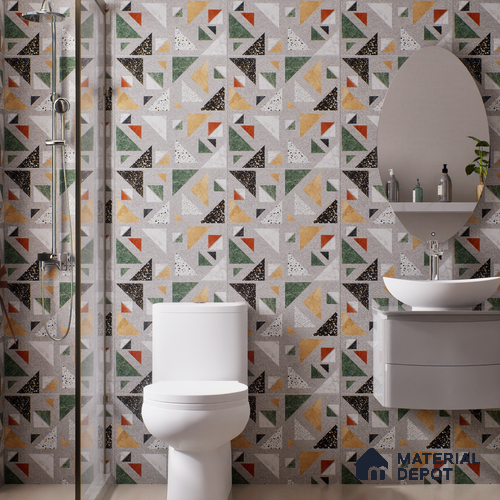 Terrazzo Wall & Floor Tile TL 06605 Kenza Gray 2 ft x 2 ft Vitrified Matte Finish - 9 mm | Suitable for Living Room, Balcony, Courtyard