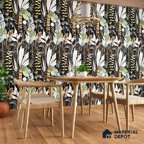 Tropical Wall Tile | TL 07191 B Fiore Foglie Black | 4 ft x 2 ft Matte Finish Vitrified Tile - 9 mm | Suitable For Living Room, Bathroom, Dining Area
