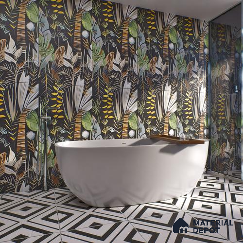 Tropical Wall Tile | TL 07191 B Fiore Foglie Black | 4 ft x 2 ft Matte Finish Vitrified Tile - 9 mm | Suitable For Living Room, Bathroom, Dining Area