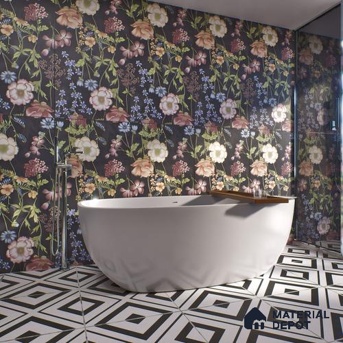 Floral Wall Tile | TL 07191 C Floreale Fiore Black | 4 ft x 2 ft Matte Finish Vitrified Tile - 9 mm | Suitable For Living Room, Bathroom, Dining Area