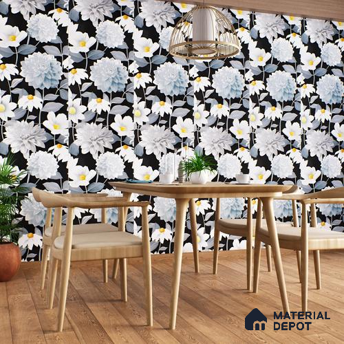 Floral Wall Tile | TL 07191 Stampa Floreale Black | 4 ft x 2 ft Matte Finish Vitrified Tile - 9 mm | Suitable For Living Room, Bathroom, Dining Area