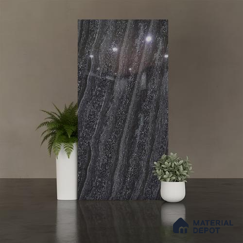 Double Charge Floor & Wall Tile TL 00652 Dualcore Neo Black 4 ft x 2 ft Vitrified Glossy Finish - 9 mm | Suitable for Bedroom, Living Room, Office & Bathroom Wall