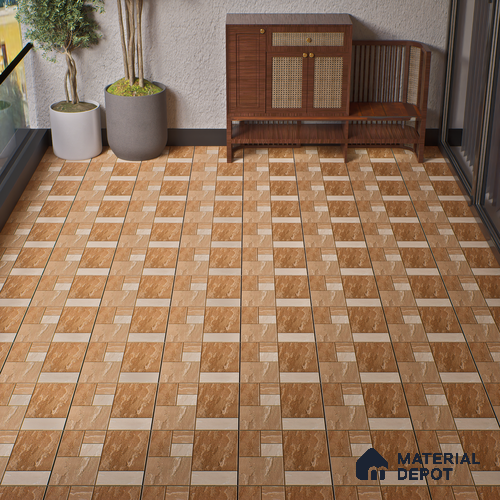 Budget Friendly Stone Look Value for Money Parking  Floor Tile 16 x 16 inch | TL 00597 | Vitrified Matte Finish Tile - 12 mm | Suitable For Parking, Outdoor, Balcony & Terrace | Pattern Alignment May Vary | 2-3 mm Spacer is Mandatory