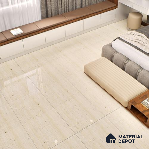 Natural Wall & Floor Tile TL 05337 Aurelio Travertine Crema 4 ft x 2 ft Vitrified High Gloss Finish - 9 mm | Suitable for Living Room, Bedroom, Feature / Accent Walls & Highlighter Wall