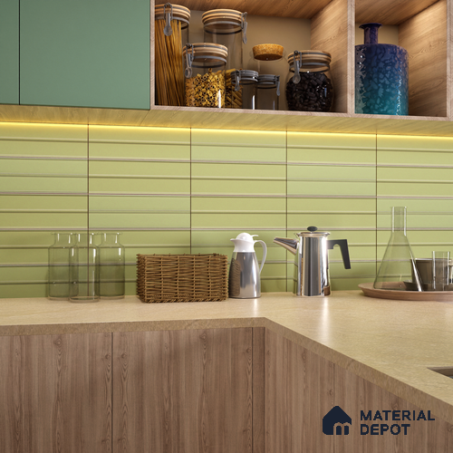 Subway Fluted Wall Tile TL 04960 E Elegancia Parrot Green 12 x 4 inch Ceramic Matte Finish - 7.5 mm | Suitable for Highlighter Walls, Foyer, Bathroom, Kitchen Wall & Backsplashes