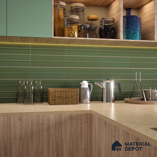 Subway Fluted Wall Tile TL 04960 F Elegancia Dark Green 12 x 4 inch Ceramic Matte Finish - 7.5 mm | Suitable for Highlighter Walls, Foyer, Bathroom, Kitchen Wall & Backsplashes