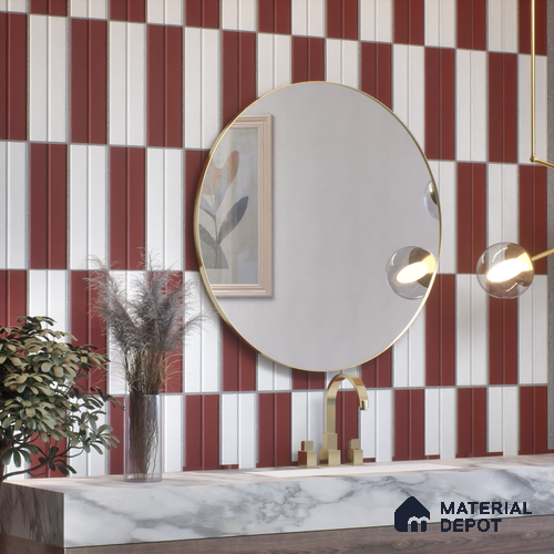 Subway Fluted Wall Tile TL 04960 G Elegancia Terracota Rosa 12 x 4 inch Ceramic Matte Finish - 7.5 mm | Suitable for Highlighter Walls, Foyer, Bathroom, Kitchen Wall & Backsplashes