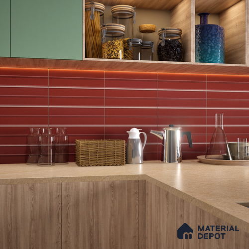 Subway Fluted Wall Tile TL 04960 G Elegancia Terracota Rosa 12 x 4 inch Ceramic Matte Finish - 7.5 mm | Suitable for Highlighter Walls, Foyer, Bathroom, Kitchen Wall & Backsplashes
