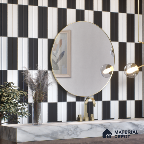 Subway Fluted Wall Tile TL 04960 Elegancia White Thassos 12 x 4 inch Ceramic Matte Finish - 7.5 mm | Suitable for Highlighter Walls, Foyer, Bathroom, Kitchen Wall & Backsplashes