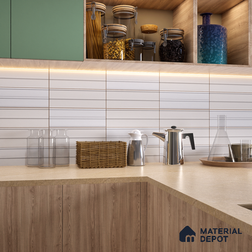 Subway Fluted Wall Tile TL 04960 Elegancia White Thassos 12 x 4 inch Ceramic Matte Finish - 7.5 mm | Suitable for Highlighter Walls, Foyer, Bathroom, Kitchen Wall & Backsplashes