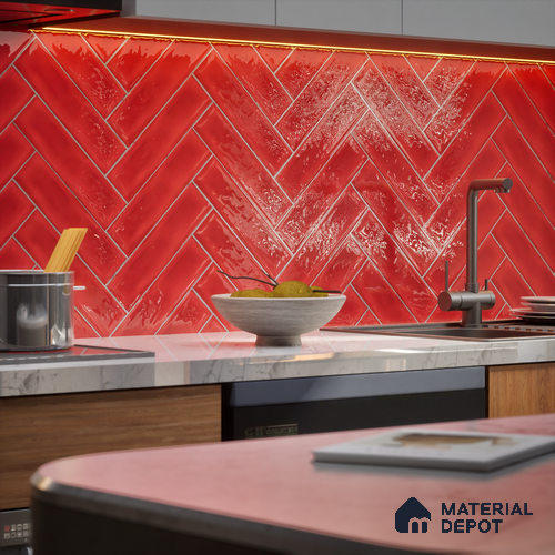 Subway Wall Tile TL 04826 AG Encanto Chilli Red 12 x 3 inch Ceramic Glossy Finish - 6.5 mm | Suitable for Highlighter Walls, Foyer, Bathroom, Kitchen Wall & Backsplashes
