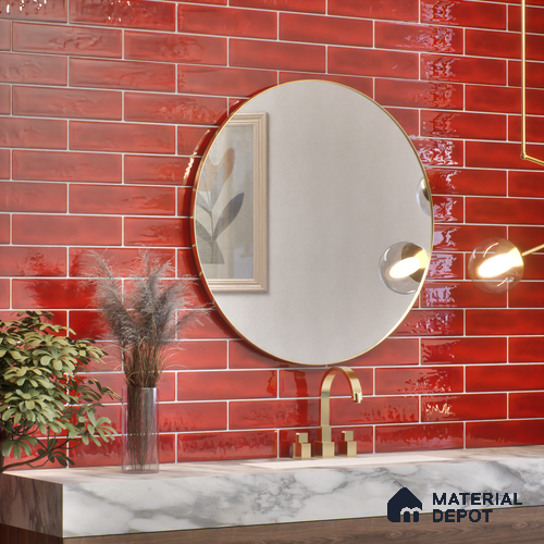Subway Wall Tile TL 04826 AG Encanto Chilli Red 12 x 3 inch Ceramic Glossy Finish - 6.5 mm | Suitable for Highlighter Walls, Foyer, Bathroom, Kitchen Wall & Backsplashes