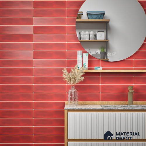 Subway Wall Tile TL 04826 AH Encanto Chilli Red 12 x 3 inch Ceramic Matte Finish - 6.5 mm | Suitable for Highlighter Walls, Foyer, Bathroom, Kitchen Wall & Backsplashes