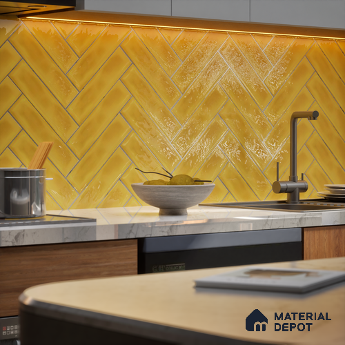 Subway Wall Tile TL 04826 AI Encanto Buttery Yellow 12 x 3 inch Ceramic Glossy Finish - 6.5 mm | Suitable for Highlighter Walls, Foyer, Bathroom, Kitchen Wall & Backsplashes