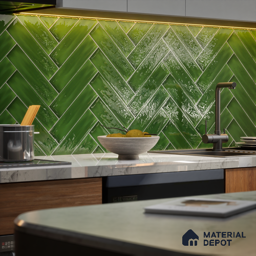 Subway Wall Tile TL 04826 AK Encanto Shade 3 Deep Sea Green 12 x 3 inch Ceramic Glossy Finish - 6.5 mm | Suitable for Highlighter Walls, Foyer, Bathroom, Kitchen Wall & Backsplashes
