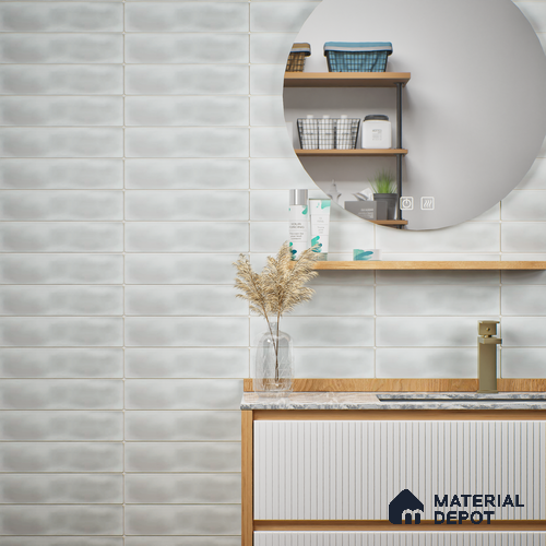 Subway Wall Tile TL 04826 AN Encanto Oxford Rose White 12 x 3 inch Ceramic Matte Finish - 6.5 mm | Suitable for Highlighter Walls, Foyer, Bathroom, Kitchen Wall & Backsplashes