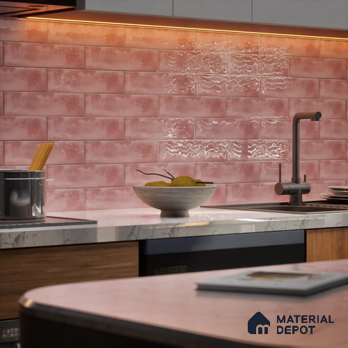 Subway Wall Tile TL 04826 C Encanto Shade 1 Nexa Rose Pink 12 x 3 inch Ceramic Glossy Finish - 6.5 mm | Suitable for Highlighter Walls, Foyer, Bathroom, Kitchen Wall & Backsplashes