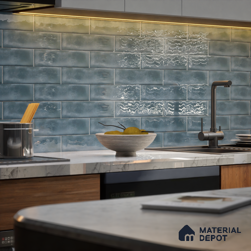 Subway Wall Tile TL 04826 D Encanto Shade 1 Cool Gris Blue 12 x 3 inch Ceramic Glossy Finish - 6.5 mm | Suitable for Highlighter Walls, Foyer, Bathroom, Kitchen Wall & Backsplashes
