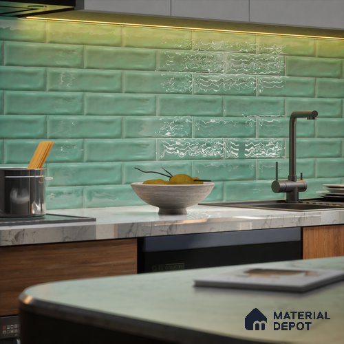 Subway Wall Tile TL 04826 G Encanto Vintage County Green 12 x 3 inch Ceramic Glossy Finish - 6.5 mm | Suitable for Highlighter Walls, Foyer, Bathroom, Kitchen Wall & Backsplashes